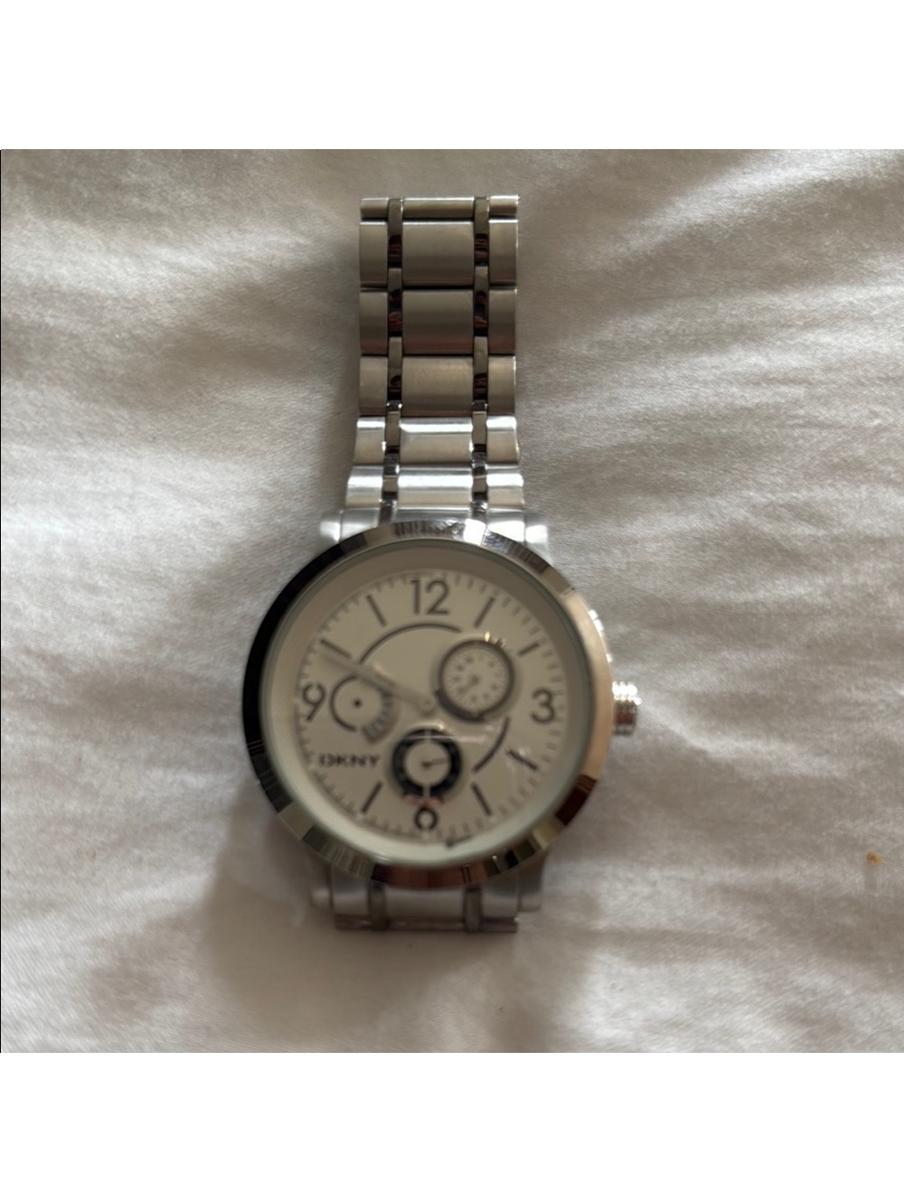 DKNY Silver Tone Watch with White Dial
